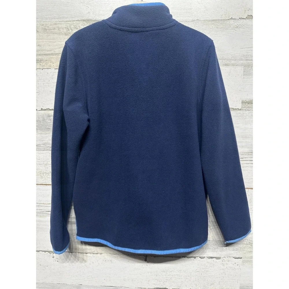 Lands End Fleece Pullover Boys 8 Navy Blue Snap Neck Geometric EUC
